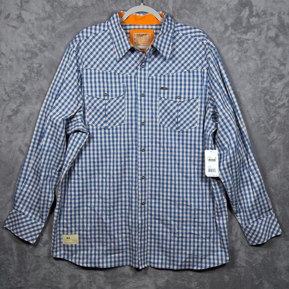 Rocawear Denim Company Freedom Plaid Button Down Shirt 2XL Blue Orange - Picture 1 of 9